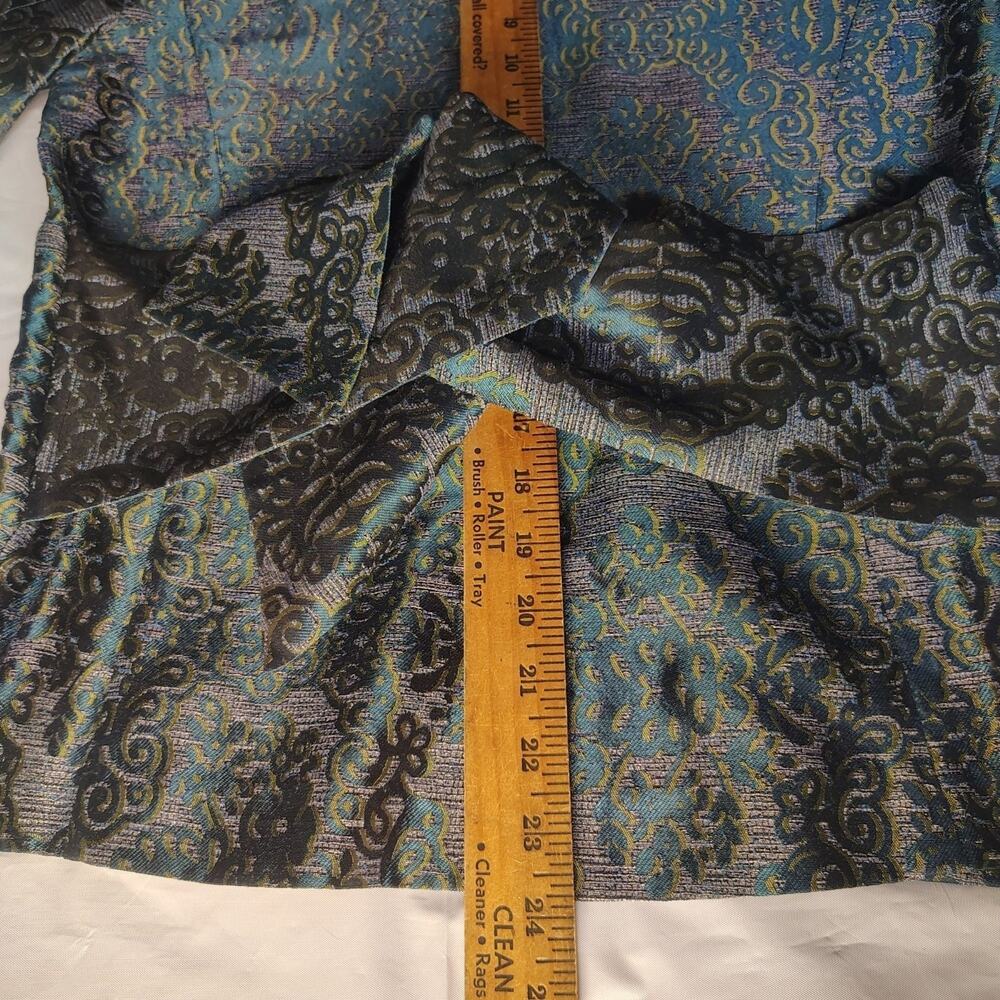 Anni Kuan Silk Metallic Peacock Brocade Jacket Pants Suit Set Vintage Small #612 - Picture 11 of 16